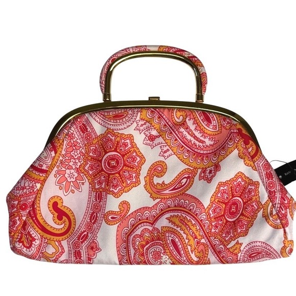 Banana Republic Handbags - NEW Banana Republic Paisley Silk Bag Pink Orange Gold Convertible Clutch Handbag